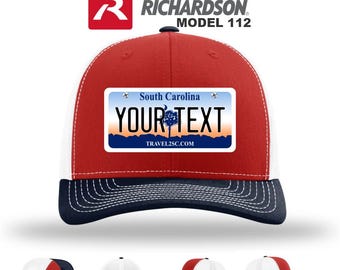 Personalized South Carolina License Plate Trucker Hat | Richardson 112 Cap with Custom Name or Text | Adjustable Trucker Hat