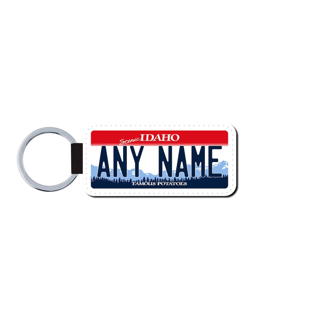 Personalized IDAHO License Plate Faux Leather Key Ring Any Name Made to