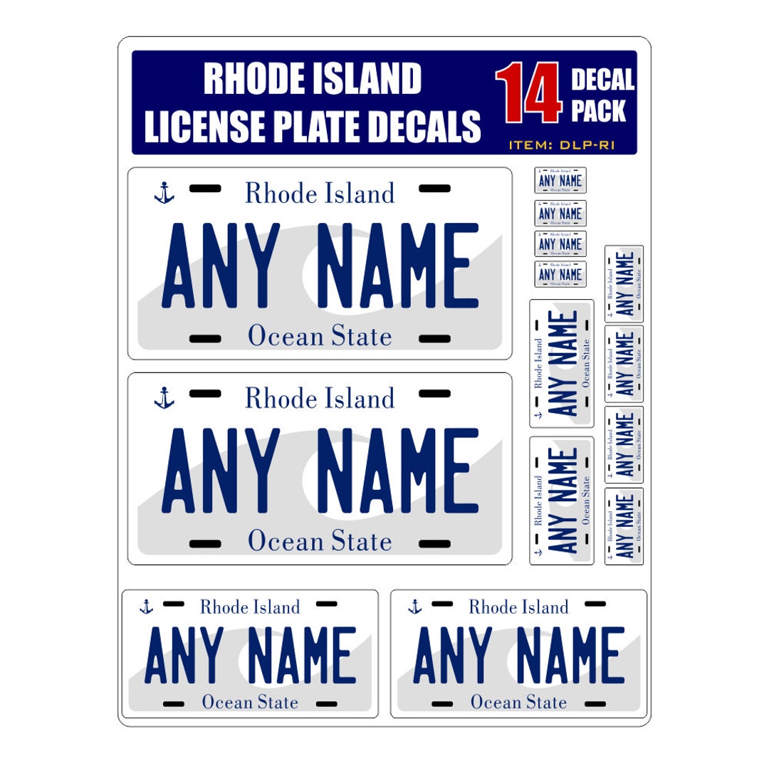 Personalized Rhode Island License Plate Decals Stickers Version 1 Sheet of 14 Stickers Etsy