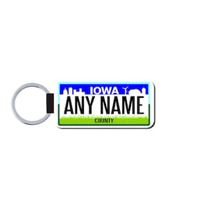 Personalized IOWA License Plate Faux Leather Key Ring - Any Name - Made to Order - Free Shipping