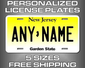 Personalized New Jersey Novelty License Plates - 5 Sizes for toy cars, wagons, bikes, scooters, Key Rings (Ver 1) Choose size and Text