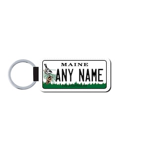Personalized MAINE License Plate Faux Leather Key Ring - Any Name - Made to Order - Free Shipping