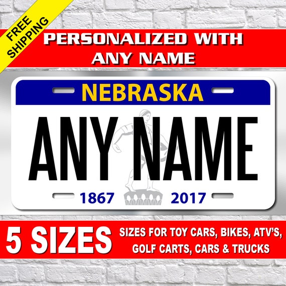 CUSTOM PERSONALIZED ALUMINUM BICYCLE MINI STATE LICENSE PLATE-NEBRASKA
