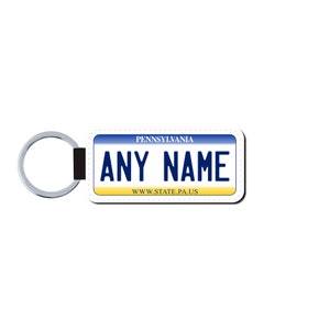 Personalized PENNSYLVANIA License Plate Faux Leather Key Ring - Any Name - Made to Order - Free Shipping