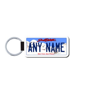 Personalized SOUTH DAKOTA License Plate Faux Leather Key Ring - Any Name - Made to Order - Free Shipping