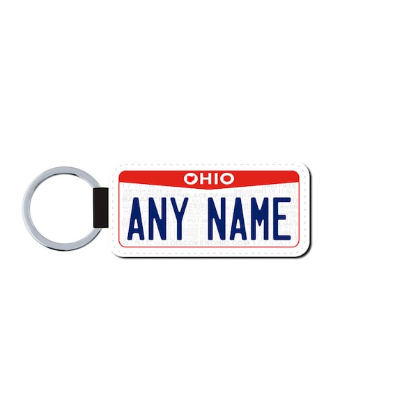 Personalized OHIO License Plate Faux Leather Key Ring - Any Name - Made to Order - Free Shipping