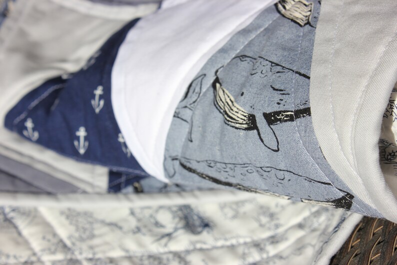 and Sea themed Baby Boys Quilt! Anchor Modern Boys Baby Quilt Blue Gray Whale Nautical Baby Boys Quilt White Triangle Quilt