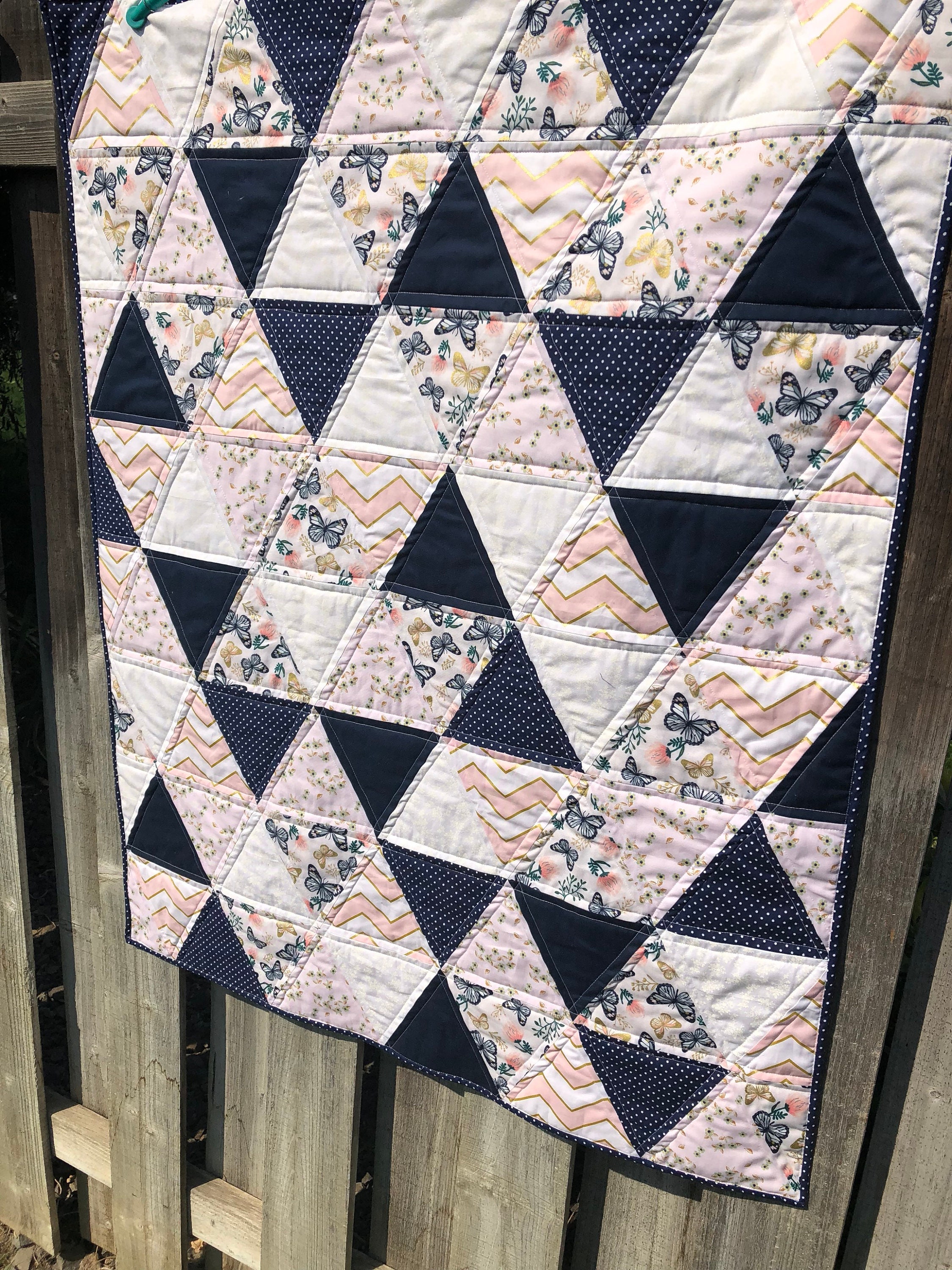 Baby Girls Quilt. Blue and Pink Quilt. Modern Baby Girls Etsy