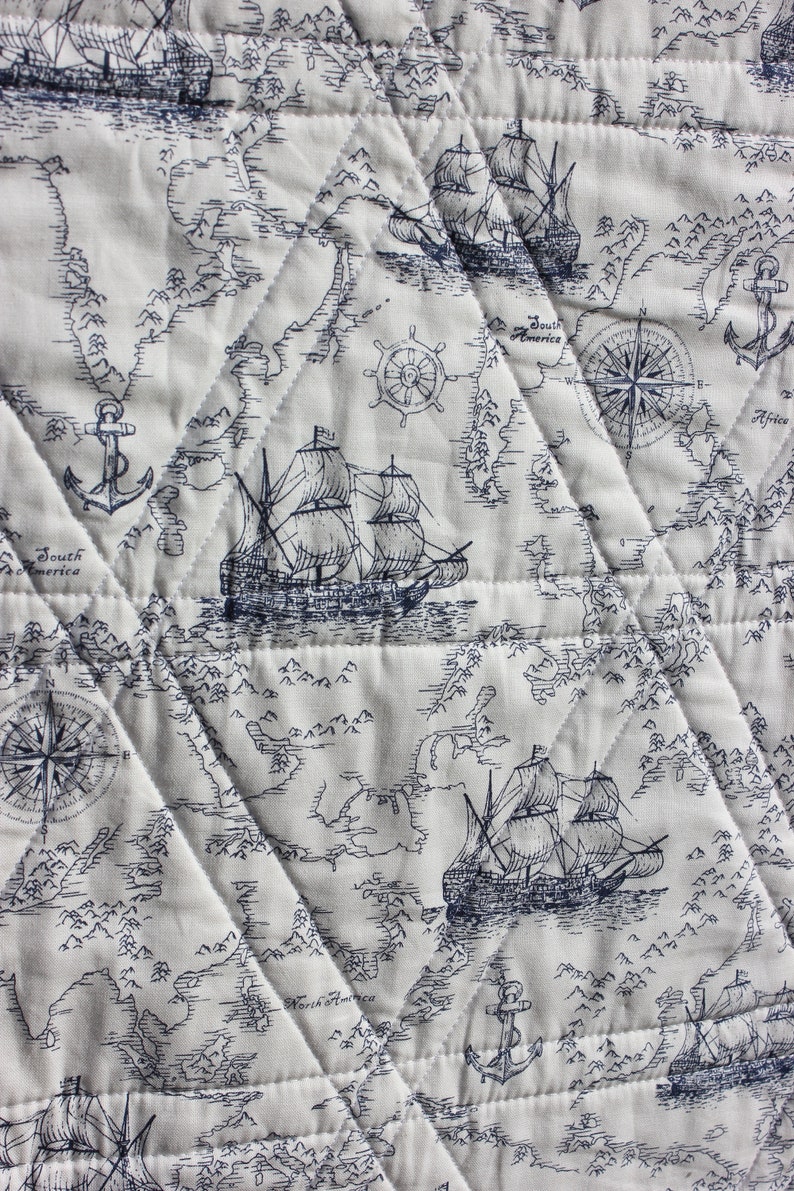 and Sea themed Baby Boys Quilt! Anchor Modern Boys Baby Quilt Blue Gray Whale Nautical Baby Boys Quilt White Triangle Quilt