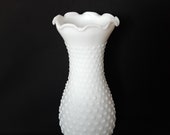 White Milk Glass Hobnail Hurricane Chimney Shade with Ruffled Top Edge - 10 Inches Tall - Replacement Hurricane Shade - Vintage Mid Century