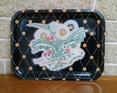 Pepsi Cola Metal Tray - Pepsi Cola Bigger and Better - 1940 39 s Vintage Advertising Serving Tray - Black with Floral Pattern - ON SALE