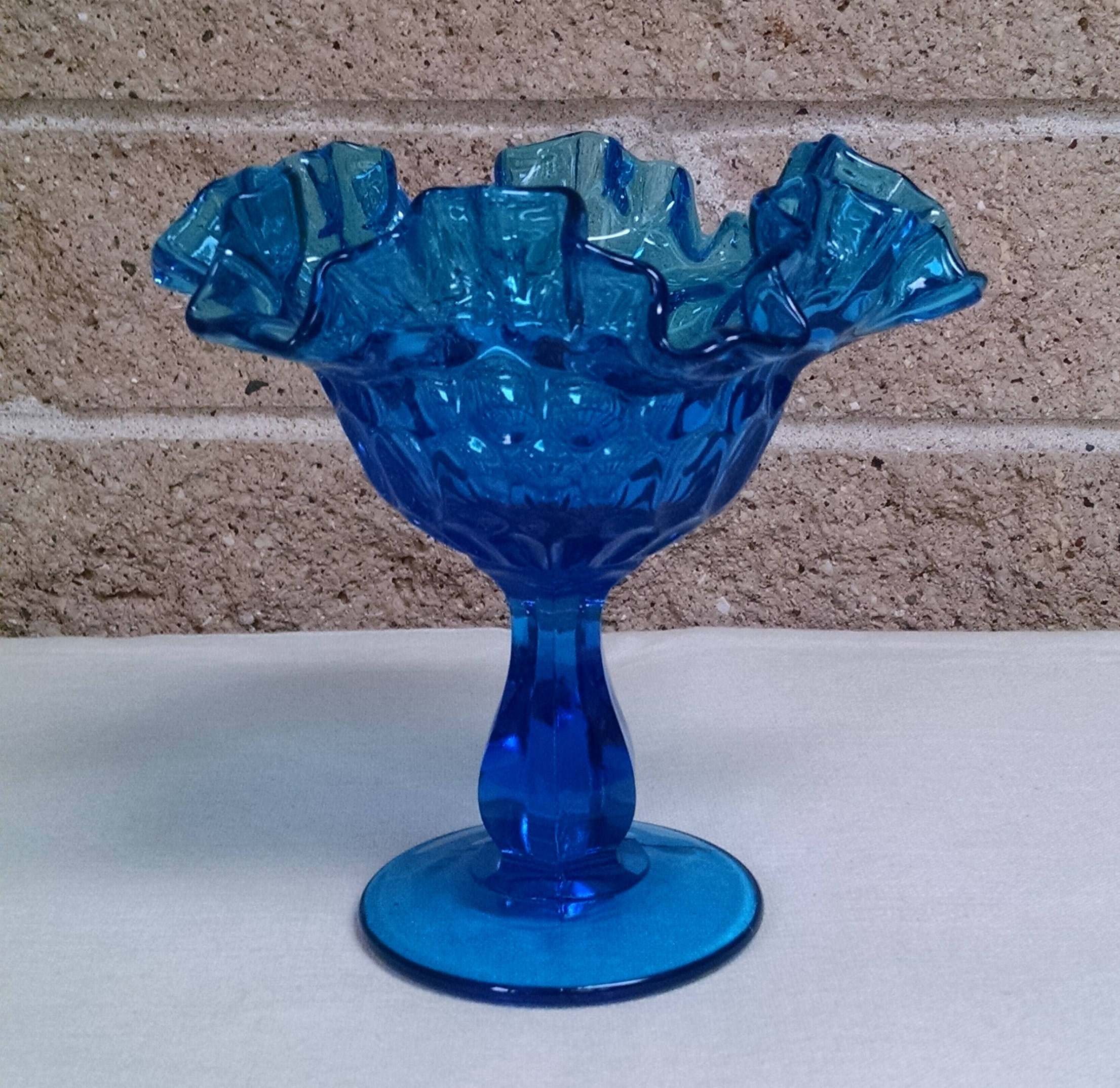 Fenton Art Glass Thumbprint Ruffled Pedestal Dish Colonial Etsy