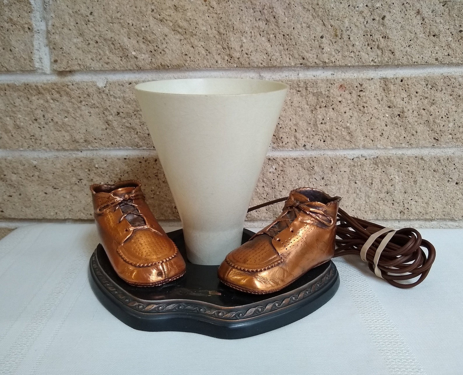 Bronzed Baby Shoe Lamp with Fiberglass Shade Table Lamp for Etsy