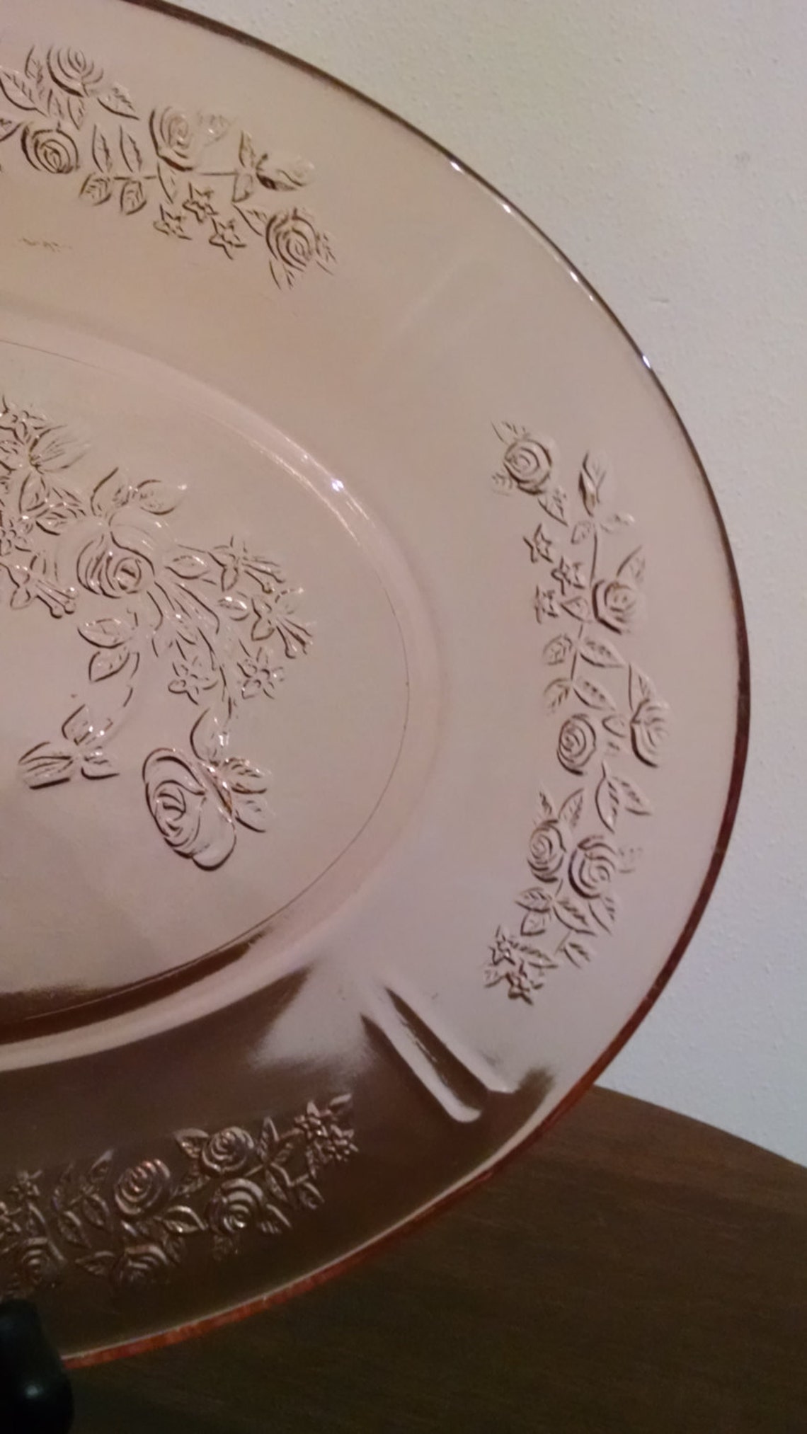 Cabbage Rose Depression Glass Pink Sharon 12 1/2 Inch Oval Etsy