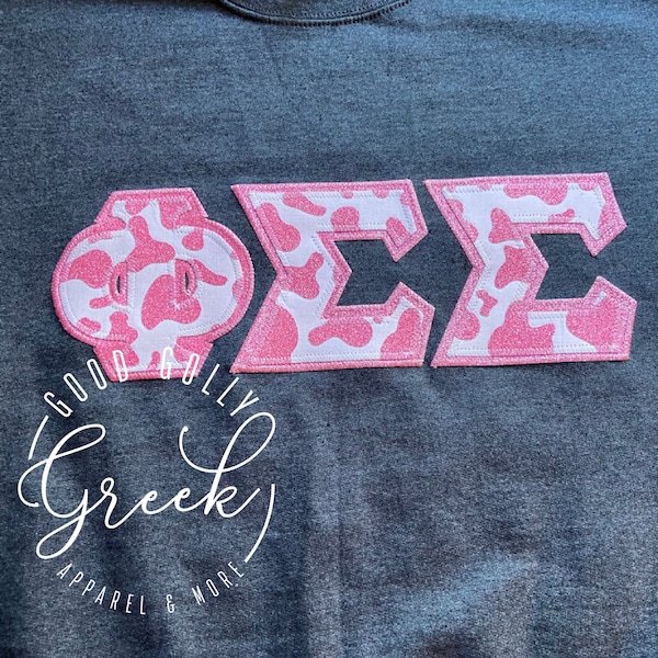 Custom Glitter Cow Greek Stitch Letters - Sorority Apparel - Sorority Sweatshirt - Greek Apparel