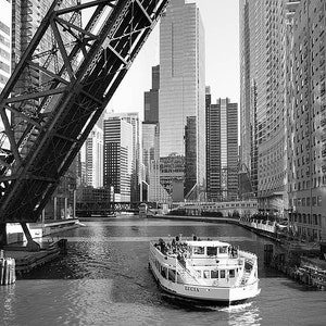 Fine Art Photography Print - Chicago River Bridge Art Photography Black and White Photo Vertical Print