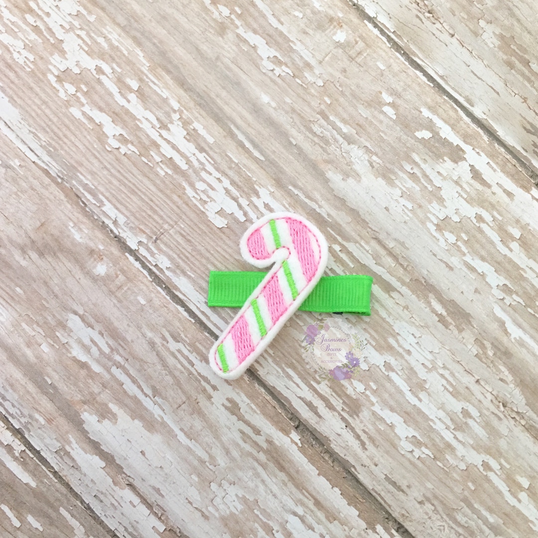 Candy Cane Hair Clip, Pink and Green Candy Cane Hair Clip, Felt Hair Clips, Holiday Hair Clips
