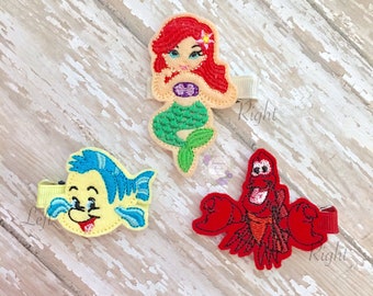 Felt Hair Clip Pigtail Bows The Little Mermaid Ariel Etsy