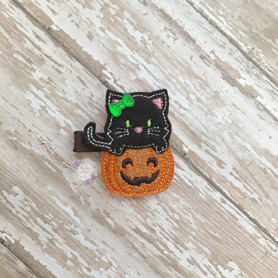 Cat and Pumpkin Hair Clip Black Cat Hair Clip Felt Hair Etsy