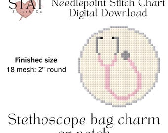 Stethoskop Mini Stickmuster, Taschenanhänger, PDF Stickmuster, runde Nadelspitze, Krankenschwester, Medizinstudierende oder Doktor Geschenk