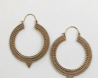 Warrior Hoop Earrings Tribal, Boho, Ethnic, Hoops, Brass