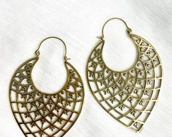 Nanu Hoops,Mandala Earrings, Ethnic Earrings,Tribal Gold Brass Earrings, Boho Jewelry, Hoop Bohemian Earrings, Gift for Women, Hoop Earrings