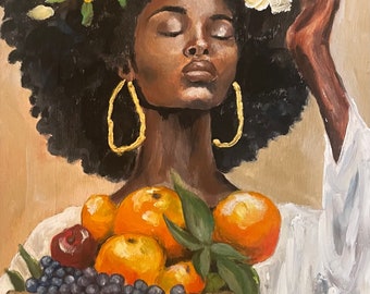 Original Artwork by Summer King, "Bountiful" 9" x12" Artwork, Black Art, Gifts for her