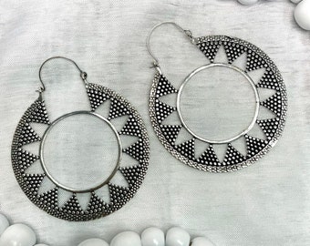 Afefe Hoops Tribal, Boho, Ethnic, Hoops, Brass, Silver