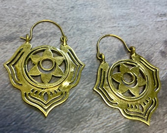 Hana Hoops, Mandala Earrings, Ethnic Earrings,Tribal Gold Brass Earrings, Boho Jewelry, Bohemian Earrings, Gift for Women, Hoop Earrings