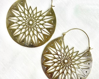 Kata Earrings Tribal, Boho, Ethnic, Hoops, Brass