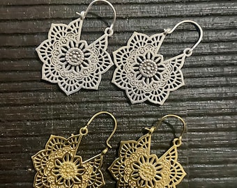 Beju Hoops Tribal, Boho, Ethnic, Hoops, Brass, Silver