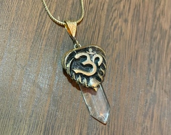 New! Clear Quartz Ohm Necklace Brass