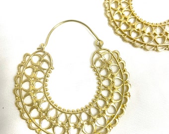 Aba Hoops, Mandala Earrings, Ethnic Earrings,Tribal Gold Brass Earrings, Boho Jewelry, Hoop Bohemian Earrings, Gift for Women, Hoop Earrings