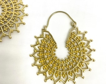 Okini Earrings, Ethnic Earrings,Tribal Gold Brass Earrings, Boho Jewelry, Hoop Bohemian Earrings, Gift for Women, Hoop Earrings