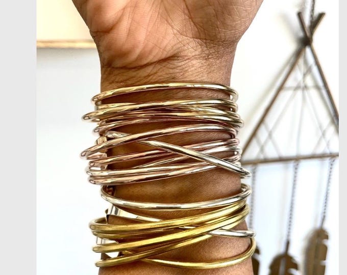 Featured listing image: SALE! Adjustable Stacking Coil Bangles, Raw Brass, Silver, Rose Gold, Set of 3 for 25