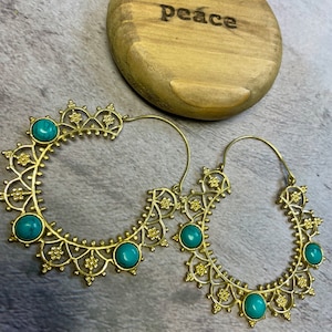 Yajaba Hoops, Mandala Earrings, Ethnic Earrings,Tribal Gold Brass Earrings, Boho Jewelry,  Bohemian Earrings, Gift for Women, Hoop Earrings