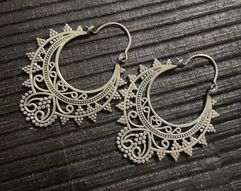 Karujah  Hoops Tribal, Boho, Ethnic, Hoops, Brass, Silver