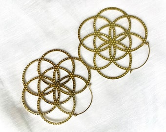 Ikigai Earrings Tribal, Boho, Ethnic, Hoops, Brass