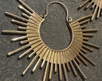 Sunburst Hoops Tribal, Boho, Ethnic, Hoops, Brass, Silver