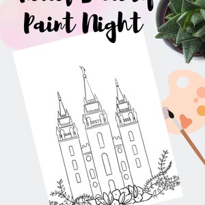 Watercolor Paint Night | Relief Society Paint Night | LDS Temple Watercolor | Young Women Activity | Religious Coloring Page | LDS Line Art