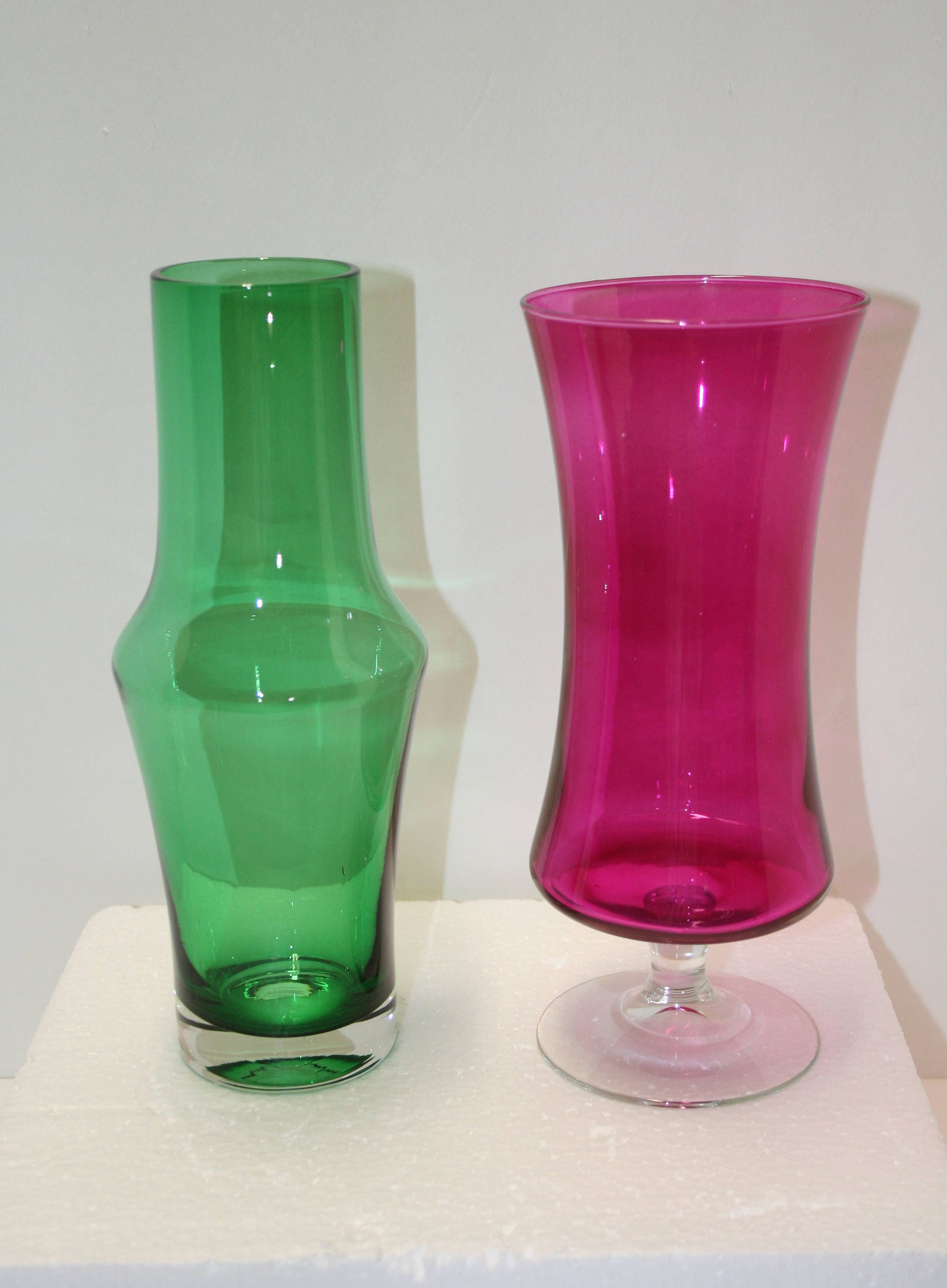 MCM tall glass vases hot pink vase emerald green vase Etsy
