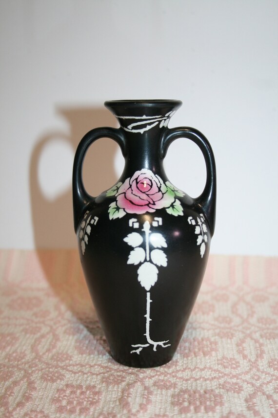 Antique Shelley Vase England Matte Black Roself Small Two Etsy