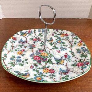 Midwinter Stylecraft Lorna Doone Chintz Cake Stand, One Tier Plate, Central Chrome Carrying Handle, Vintage Serving, Tidbit Server, 1950's