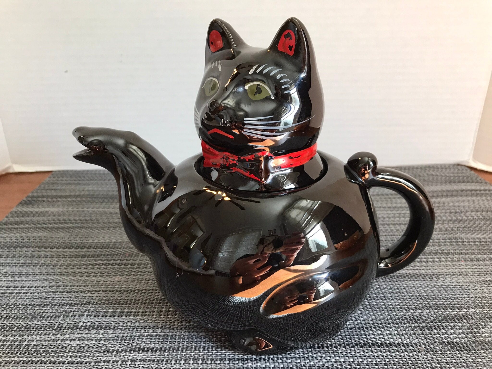 Vintage Cat Teapot Via Ancona Metal Kitty Cat Whistling Tea Kettle Teapot