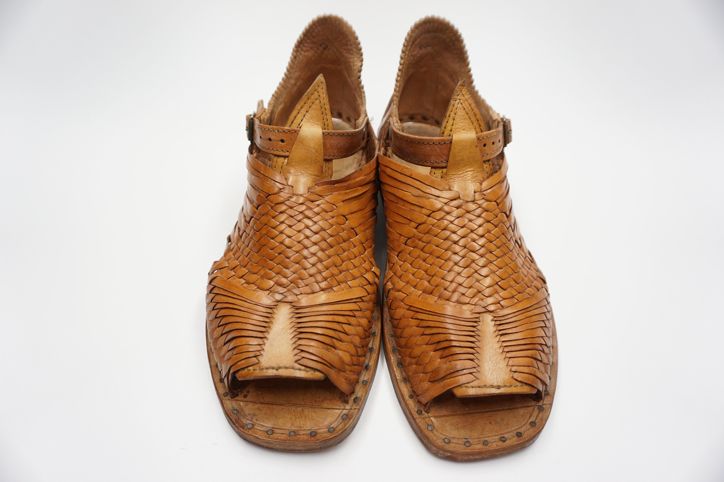 Paloma Vintage Shoes - Etsy Vintage Paloma Brown Italian Leather Peep Toe Wedge Heel, Size 8 main image 0