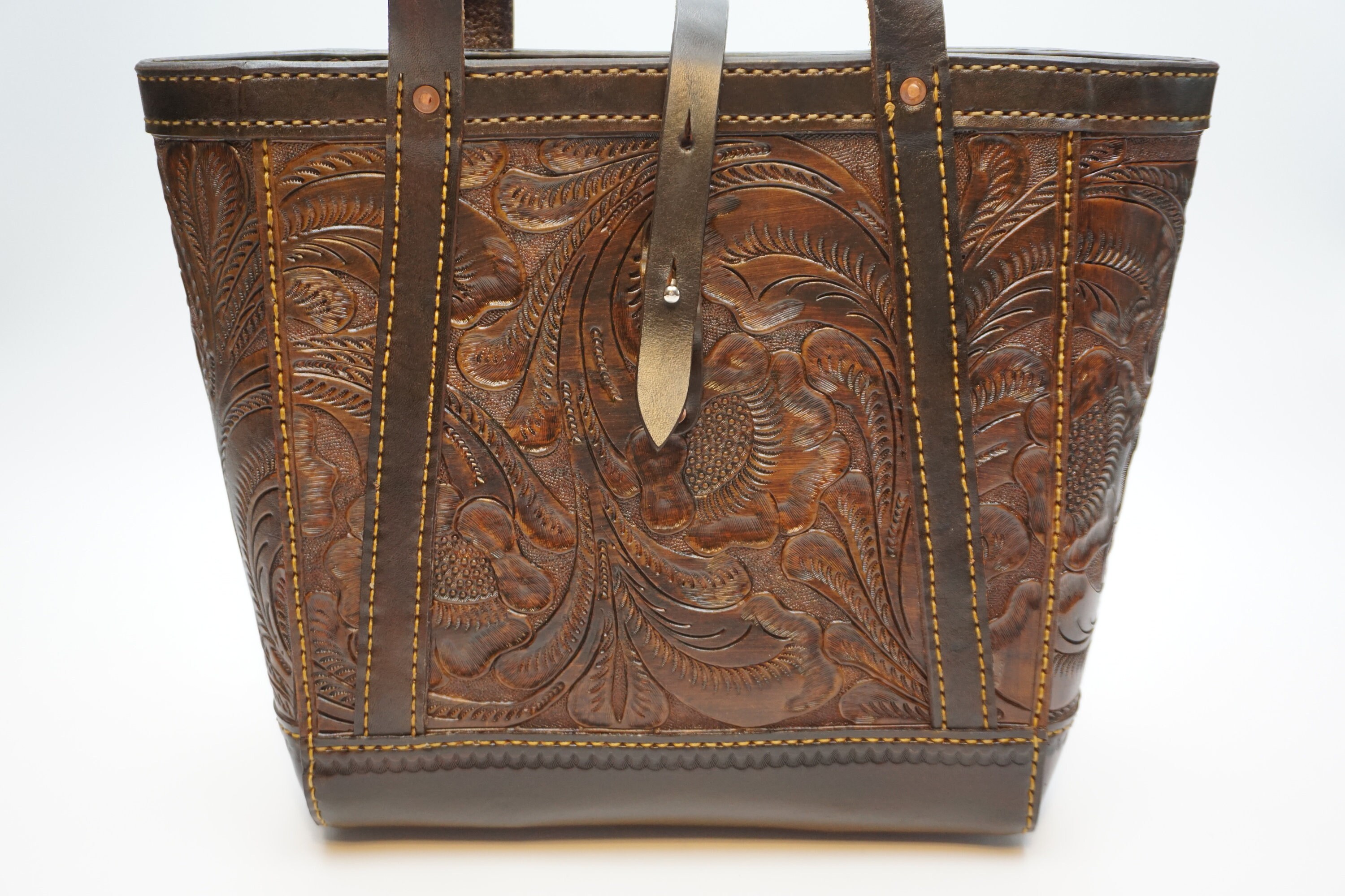 バッグ made in NYC brown leather hand bag New
