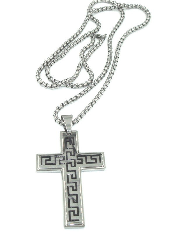 Ciondolo Croce Greca In Acciaio Inox 316L Con Collana In Corda – Unisex – NP279 - Foto 3