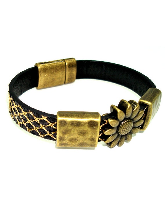 Leather sunflower cheap bracelet
