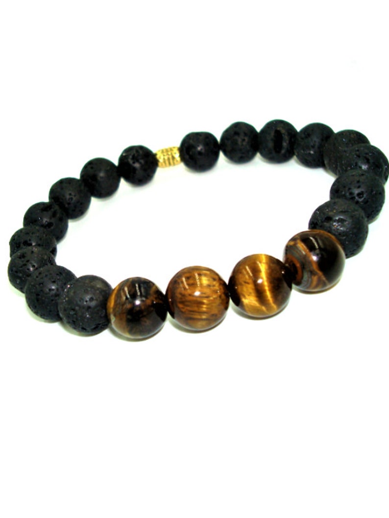 Lava Rock Bracelet - 8mm Stone Tiger Eye Bracelet Lava Rock Bracelet Stress Relief Yoga Beads Adjustable Bracelet Anxiety Aromatherapy Essential Oil Di