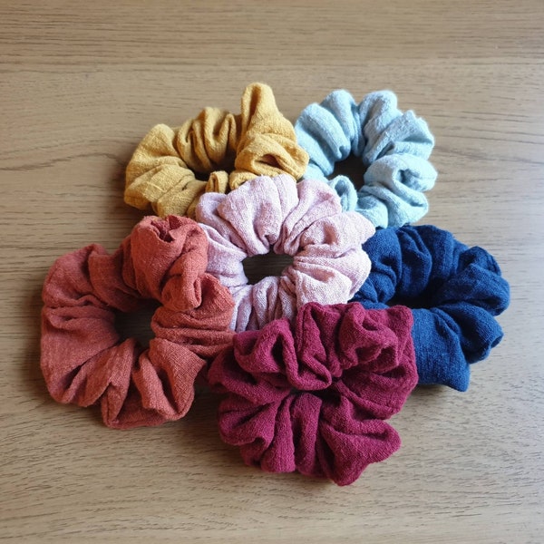 Large Cotton Linen Hair Scrunchie | Colourful Hair Bobbles | Hair Ties Multicoloured